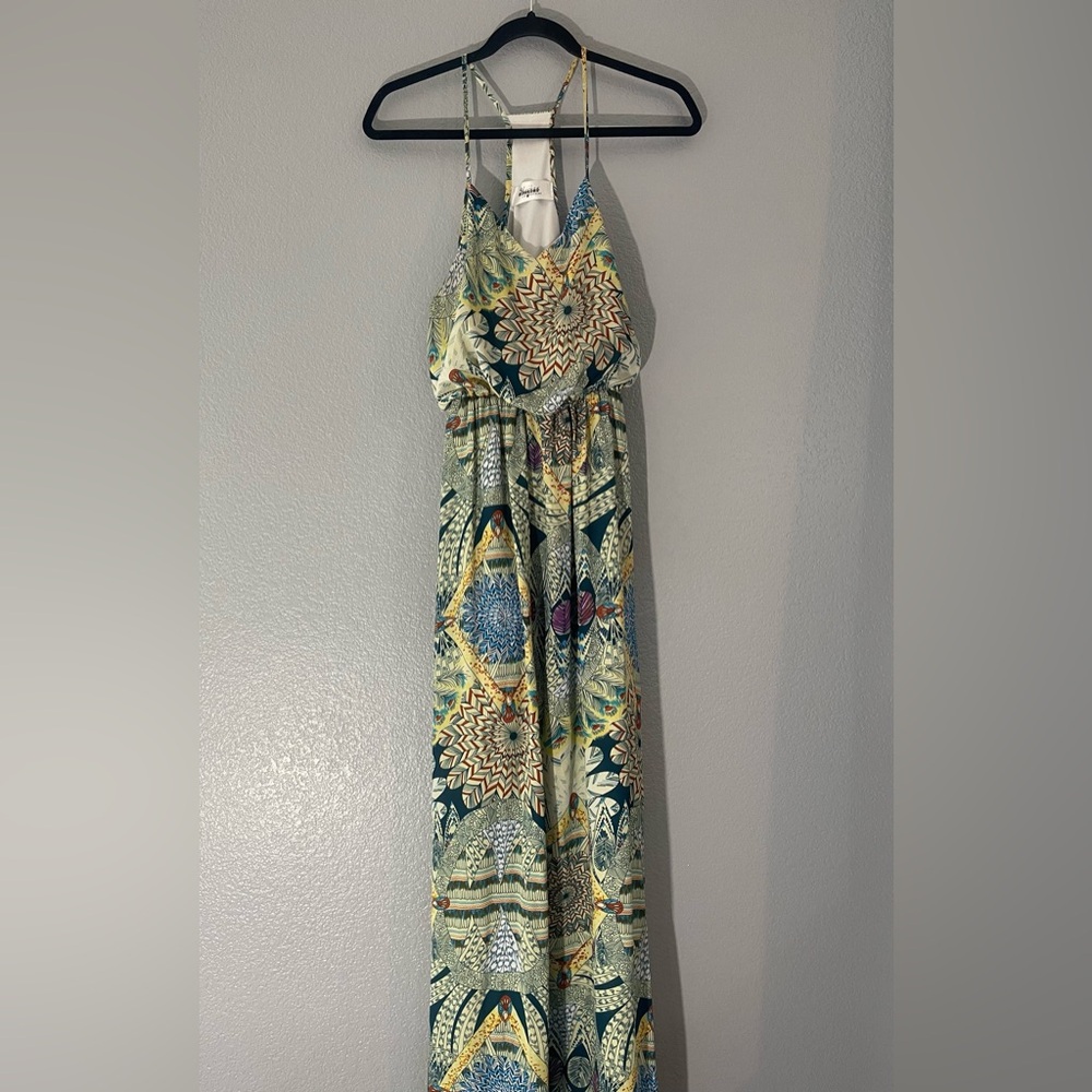 Meghan Los Angeles-Size L-Green geometric Spaghetti strap dress